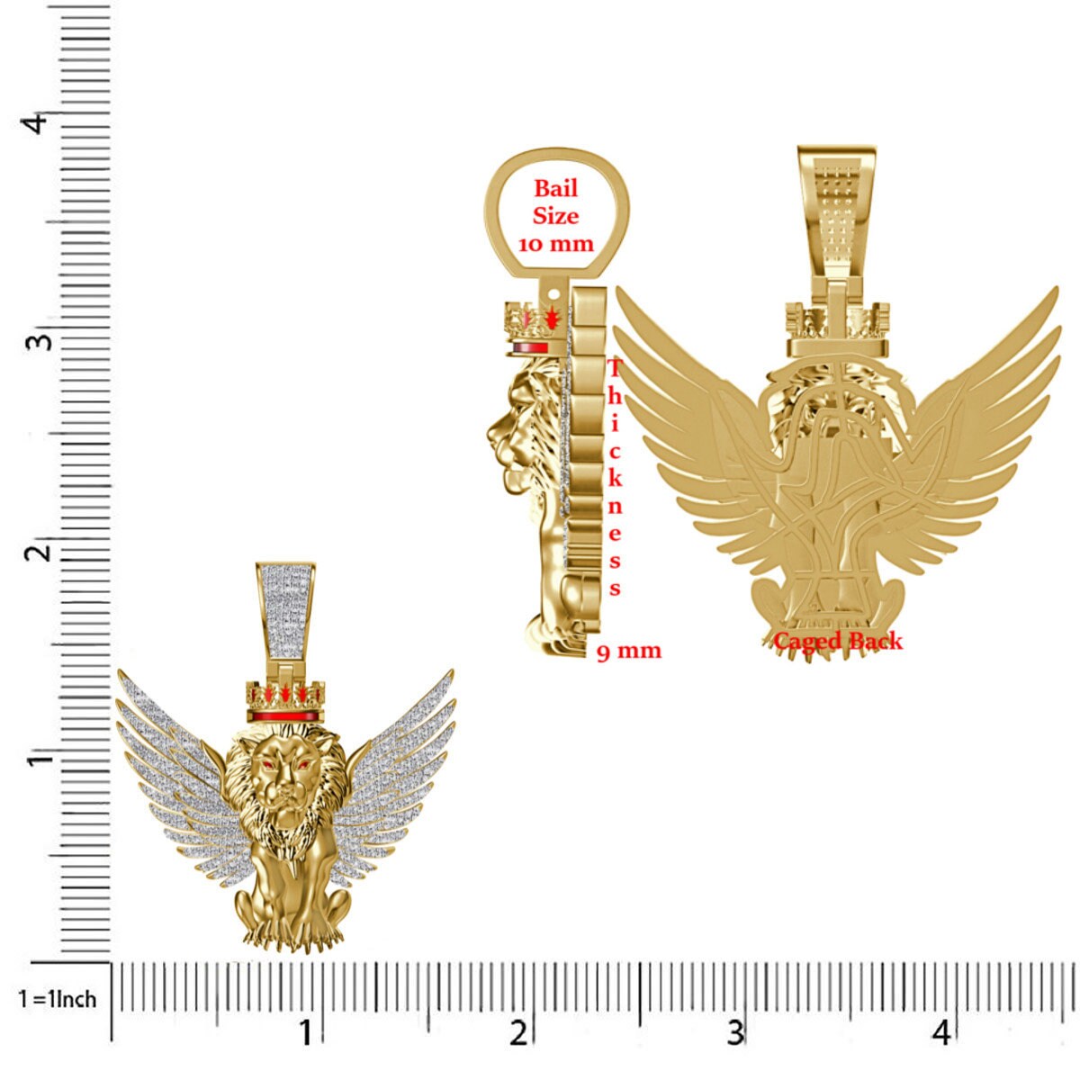 100% Real Genuine Authentic Diamond 0.60 Cwt. 24+ Grams Winged Flying Lion Head Crown Face Jungle King Custom Charm 10K Gold Over Pendant