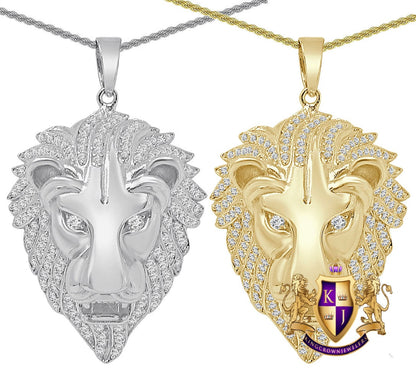 22+ Grams Real Genuine Italian Sterling Silver 1.75 Cwt. Simulated Diamond 14K Gold Finish Lion King Head Pendant Charm +Free Chain Neckless