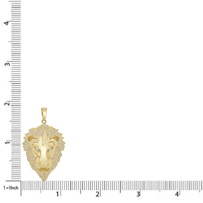 22+ Grams Real Genuine Italian Sterling Silver 1.75 Cwt. Simulated Diamond 14K Gold Finish Lion King Head Pendant Charm +Free Chain Neckless