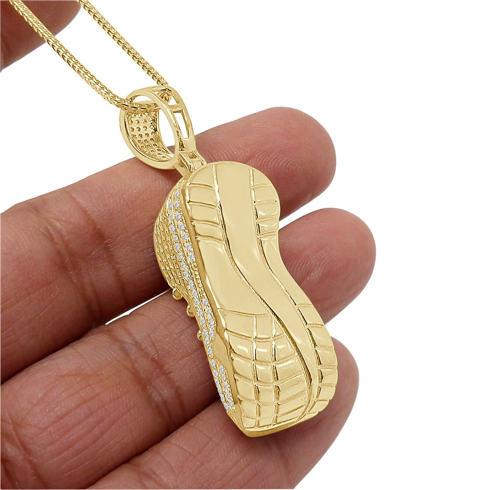 24+ Grams Real Sterling Silver 2.20 Cwt. Simulated Diamond 14K Gold Over Designer Sports Men's Shoe Sneaker Pendant Charm Chain Set 2.15''