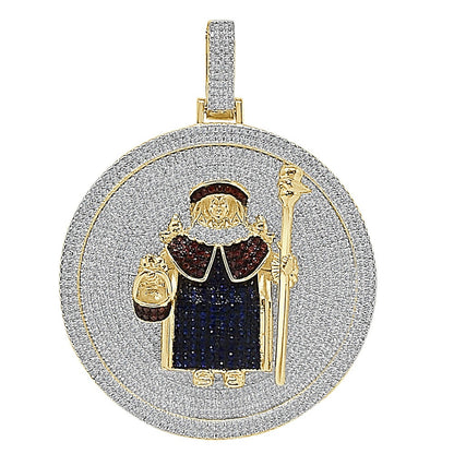 35+ Grams Genuine Sterling Silver Baby Infant Jesus Santo Nino De Atocha Divino Simulated Diamond Pendant 14K Gold On Medallion Charm 2.50''