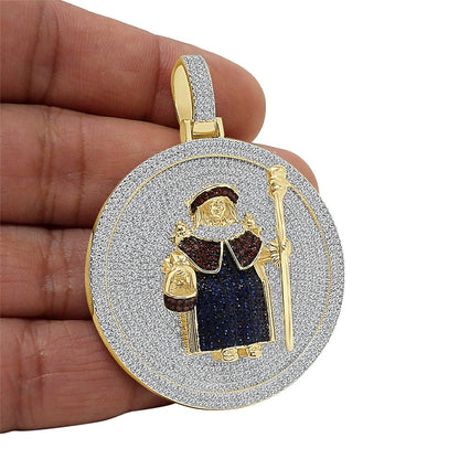 35+ Grams Genuine Sterling Silver Baby Infant Jesus Santo Nino De Atocha Divino Simulated Diamond Pendant 14K Gold On Medallion Charm 2.50''