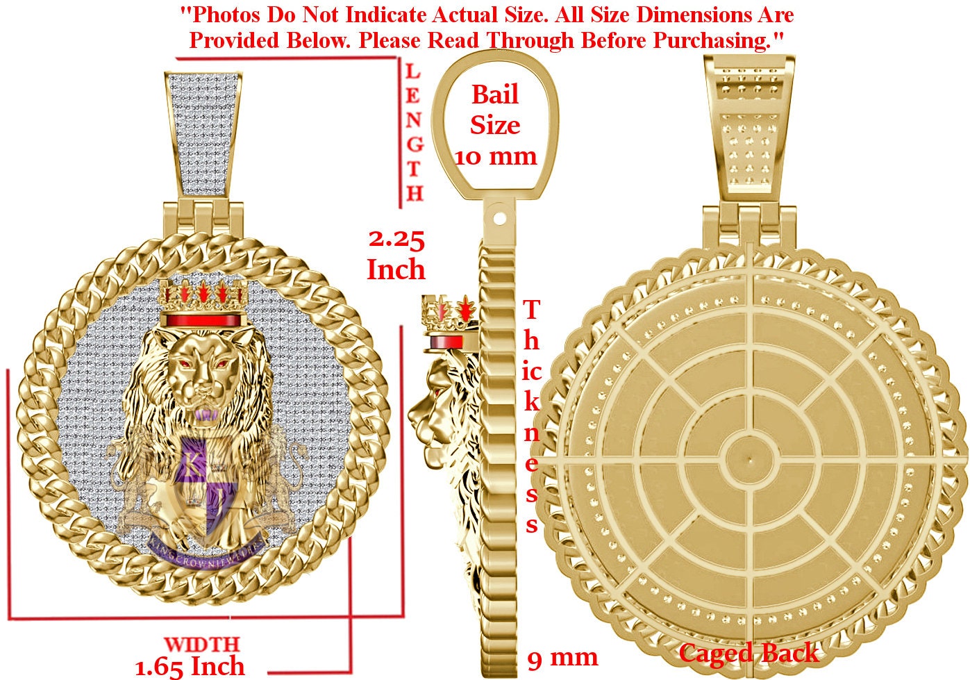 Real Genuine Authentic 2.00 Cwt. VVS1 MOISSANITE Diamond 28+ Grams Walking Lion King Crown Face Charm 10K Gold Over Pendant Medallion 2.25''