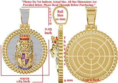 Real Genuine Authentic 2.00 Cwt. VVS1 MOISSANITE Diamond 28+ Grams Walking Lion King Crown Face Charm 10K Gold Over Pendant Medallion 2.25''