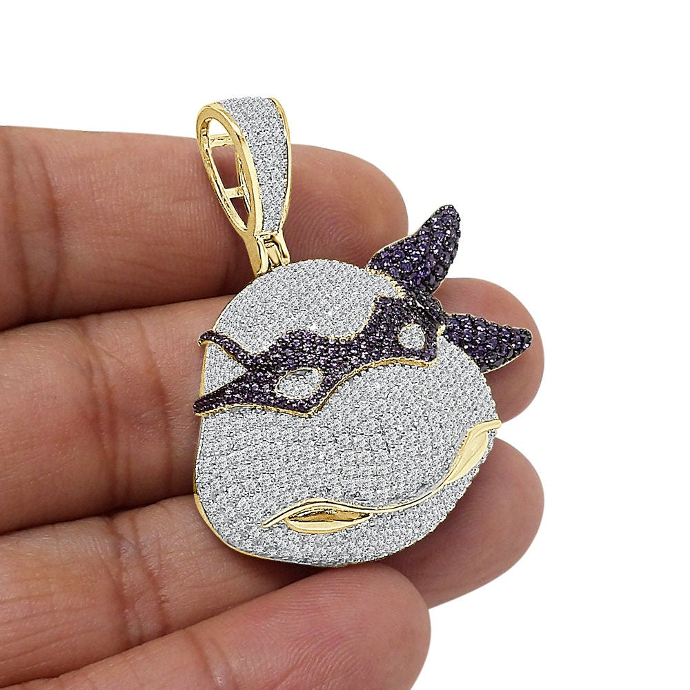 27+ Grams Men's Custom Designer Piece 14K Gold Finish 2.00 Cwt. Simulated Diamond Charm Pendant Chain Neckless Set