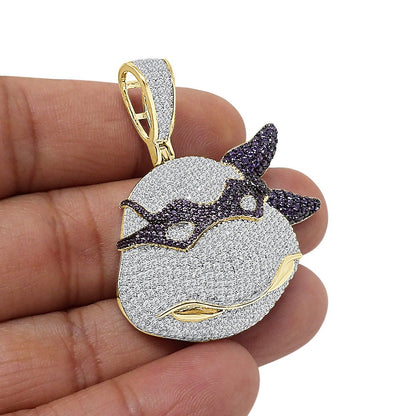 27+ Grams Men's Custom Designer Piece 14K Gold Finish 2.00 Cwt. Simulated Diamond Charm Pendant Chain Neckless Set