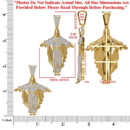 Real Genuine Authentic Diamond 0.65 Cwt. 18+ Grams Christ Redeemer Statue Jesus Full Body Pendant 10K Gold Over Cross Charm Chain Set 2.25''