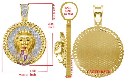 Real Genuine Authentic 2.00 Cwt. Natural MOISSANITE Diamond 25+ Grams Lion King Head Crown Face 10K Gold Over Charm Medallion Pendant 2.25''