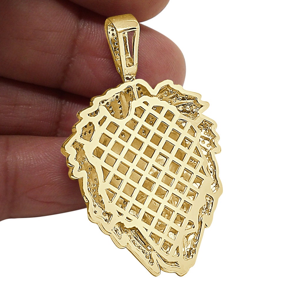 26+ Grams Real Genuine Italian Sterling Silver 2.00 Cwt. Simulated Diamond 14K Gold Finish Lion King Head Pendant Charm +Free Chain Neckless