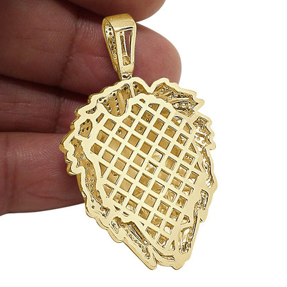 26+ Grams Real Genuine Italian Sterling Silver 2.00 Cwt. Simulated Diamond 14K Gold Finish Lion King Head Pendant Charm +Free Chain Neckless