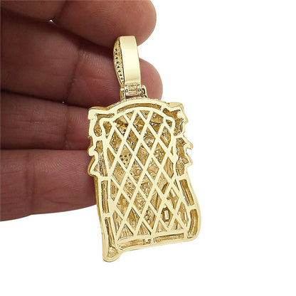 25+ Grams Real Genuine Sterling Silver Baguette/Round Cut 3.00 Cwt. Simulated Diamond 14K Gold Finish Jesus Face Pendant Charm +Free Chain