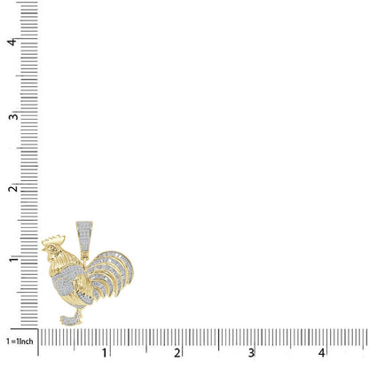 15+ Grams Baguette Real Genuine Sterling Silver 14K Gold Over Simulated Diamond Chicken Rooster Peacock Pendant Charm Chain Set Small 1.50''