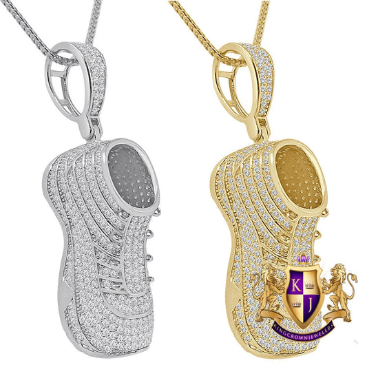 24+ Grams Real Sterling Silver 2.20 Cwt. Simulated Diamond 14K Gold Over Designer Sports Men's Shoe Sneaker Pendant Charm Chain Set 2.15''