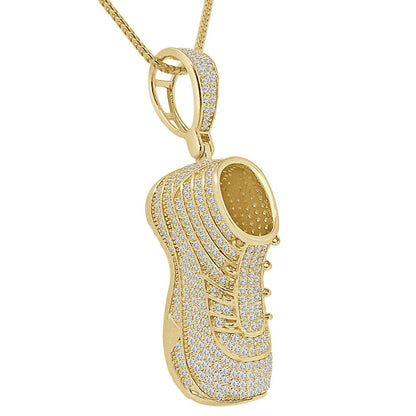 24+ Grams Real Sterling Silver 2.20 Cwt. Simulated Diamond 14K Gold Over Designer Sports Men's Shoe Sneaker Pendant Charm Chain Set 2.15''