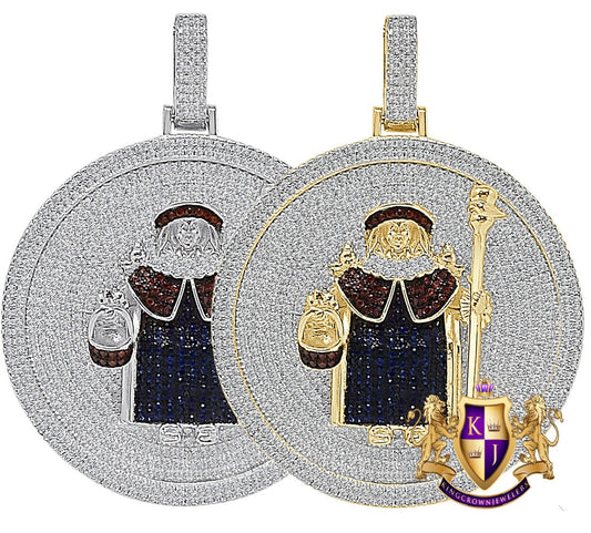 35+ Grams Genuine Sterling Silver Baby Infant Jesus Santo Nino De Atocha Divino Simulated Diamond Pendant 14K Gold On Medallion Charm 2.50''