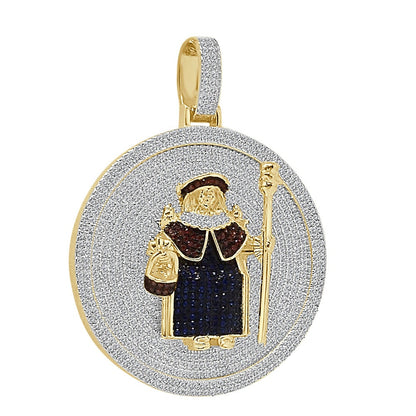 35+ Grams Genuine Sterling Silver Baby Infant Jesus Santo Nino De Atocha Divino Simulated Diamond Pendant 14K Gold On Medallion Charm 2.50''