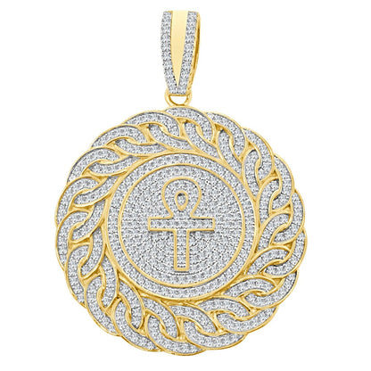 28+ Grams Big 3'' Real Genuine Gold Sterling Silver 6.00 Ct. Simulated Diamond 14K Gold On Egyptian Ankh Cross Men's Charm Pendant Medallion