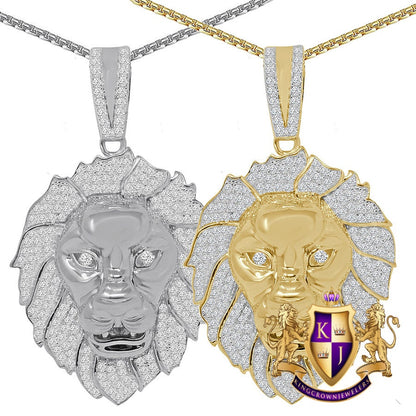 36+ Grams Genuine Real Sterling Silver 14K Gold Over 4.65 Cwt. Simulated Diamond Lion King Head Custom Pendant Charm + Free Chain Neckless