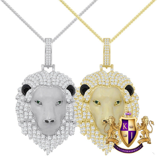 28+ Grams Real Genuine Sterling Silver 3.25 Ct. Simulated Diamond 14K Gold Over Lion King Head Men's Custom Charm Pendant Chain Neckless Set