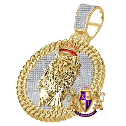 Real Genuine Authentic 2.00 Cwt. VVS1 MOISSANITE Diamond 28+ Grams Walking Lion King Crown Face Charm 10K Gold Over Pendant Medallion 2.25''