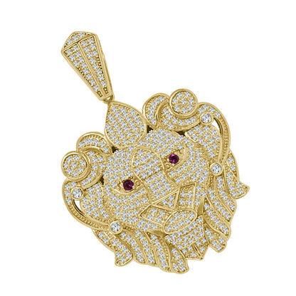 27+ Grams Real Genuine Sterling Silver  14K Gold Finish 2.50 Cwt. Simulated Diamond Lion King Head Unisex Pendant Charm Chain Neckless Set
