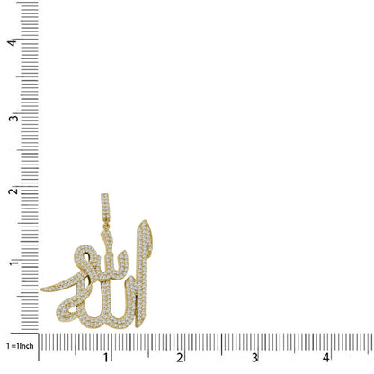 17+ Grams Real Genuine Italian Sterling Silver 14K Gold Over 2.25 Cwt. Simulated Diamond Allah Muslim Islamic Arabic Pendant Charm 1.90''
