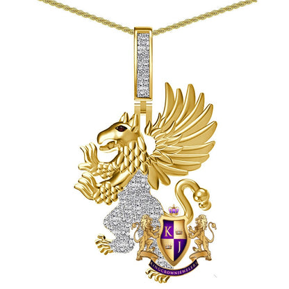 Real Genuine Authentic Diamond 0.65 Cwt. 24+ Grams Winged Griffin Lion Pagan Welsh Dragon Gryphon Greek Pendant 10K Gold On Charm Chain Set