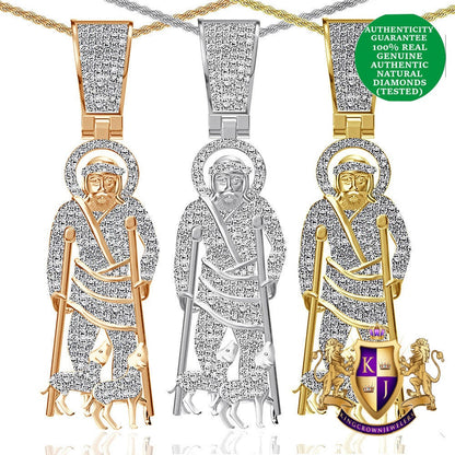 Real Genuine Authentic Diamond 0.85 Cwt. 22+ Grams Saint Lazarus of Bethany Jesus Charm 10K Gold On Religious Pendant Chain Neckless 2.25''