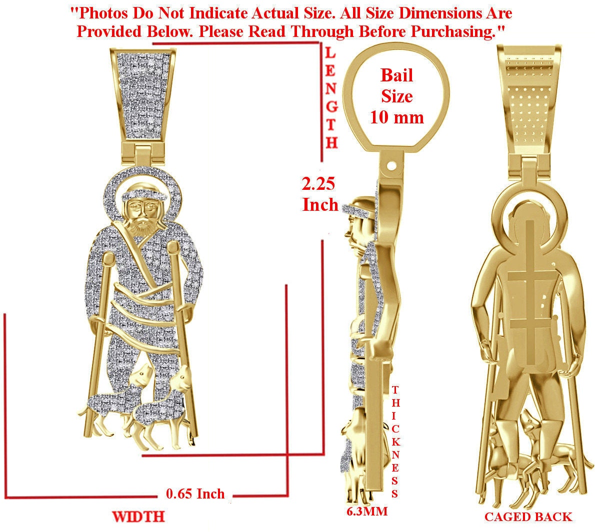 Real Genuine Authentic Diamond 0.85 Cwt. 22+ Grams Saint Lazarus of Bethany Jesus Charm 10K Gold On Religious Pendant Chain Neckless 2.25''