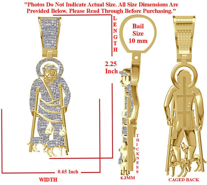 Real Genuine Authentic Diamond 0.85 Cwt. 22+ Grams Saint Lazarus of Bethany Jesus Charm 10K Gold On Religious Pendant Chain Neckless 2.25''