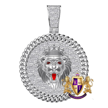 Real Genuine Authentic 2.00 Cwt. Natural MOISSANITE Diamond 25+ Grams Lion King Head Crown Face 10K Gold Over Charm Medallion Pendant 2.25''