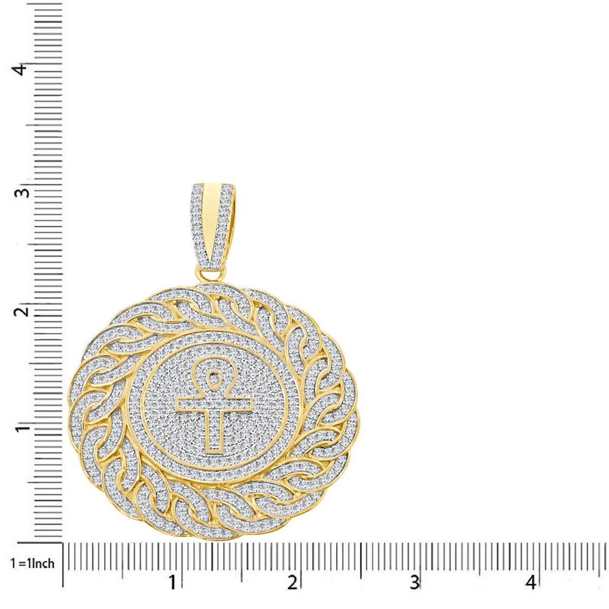 28+ Grams Big 3'' Real Genuine Gold Sterling Silver 6.00 Ct. Simulated Diamond 14K Gold On Egyptian Ankh Cross Men's Charm Pendant Medallion