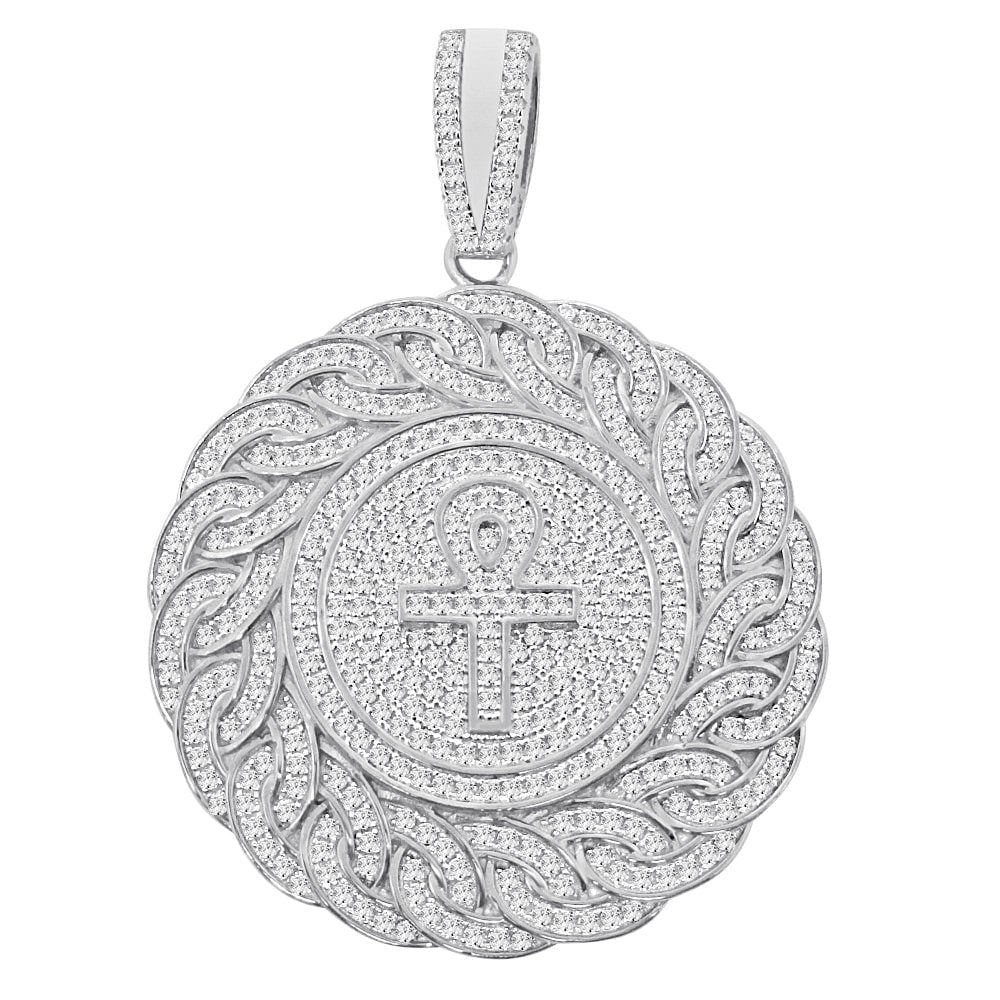 28+ Grams Big 3'' Real Genuine Gold Sterling Silver 6.00 Ct. Simulated Diamond 14K Gold On Egyptian Ankh Cross Men's Charm Pendant Medallion