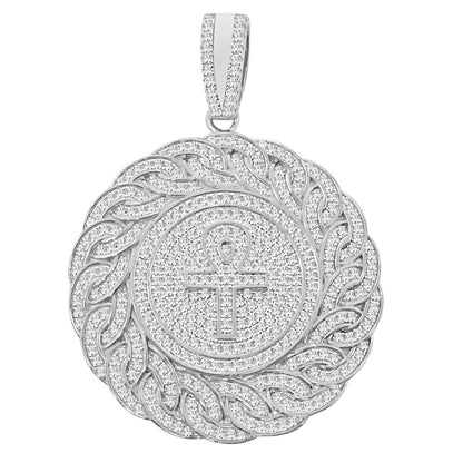 28+ Grams Big 3'' Real Genuine Gold Sterling Silver 6.00 Ct. Simulated Diamond 14K Gold On Egyptian Ankh Cross Men's Charm Pendant Medallion