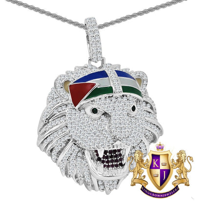 Real Genuine Authentic Sterling Silver 2.00 Cwt. Simulated Diamond Jungle Lion King Head Men's Custom Pendant Charm Chain Neckless Set