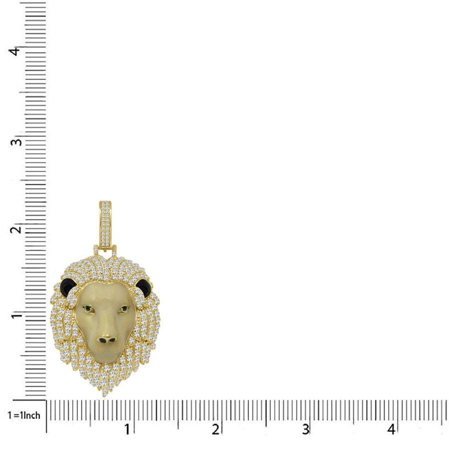 28+ Grams Real Genuine Sterling Silver 3.25 Ct. Simulated Diamond 14K Gold Over Lion King Head Men's Custom Charm Pendant Chain Neckless Set