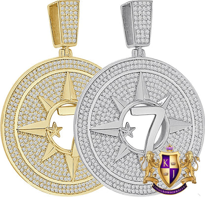42+ Grams Big 3'' Real Sterling Silver 6.75 Cwt. Simulated Diamond Five-Percent Nation Five Percenter Allah Muslim 10K Gold On Charm Pendant
