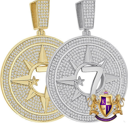42+ Grams Big 3'' Real Sterling Silver 6.75 Cwt. Simulated Diamond Five-Percent Nation Five Percenter Allah Muslim 10K Gold On Charm Pendant