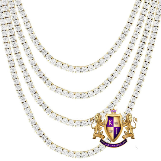 Real Genuine Italian Sterling Silver High Quality AAA+ Grade 12.50 Cwt. Simulated Diamond 14K Gold Finish 3mm One Row Tennis Chain Necklace