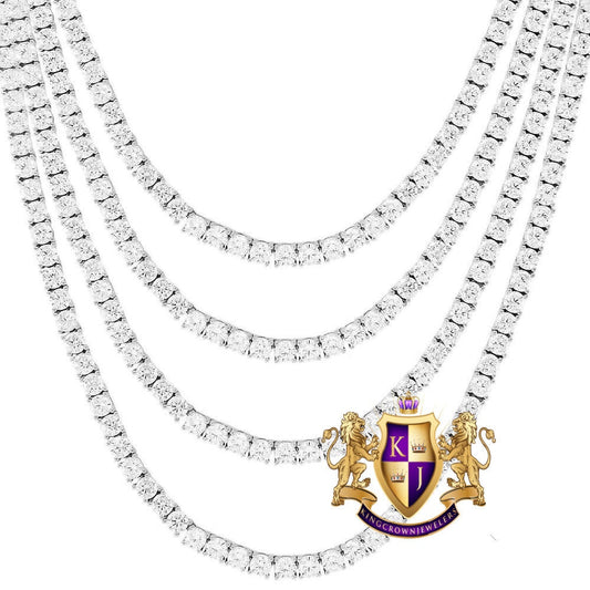 Real Genuine Sterling Silver High Quality AAA+ Grade 12.50 Cwt. Simulated Diamond 14K Gold White Finish 3mm One Row Tennis Chain Necklace